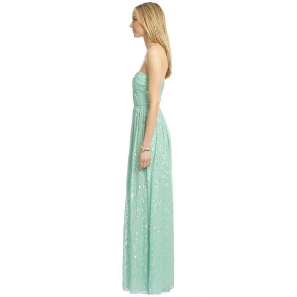 NWT Shoshanna Jennifer Aqua Gold Strapless Maxi A-line Formal SILK Dress sz 4 - Picture 2 of 13